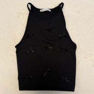 Bershka Bow Cropped Tank Top - Black